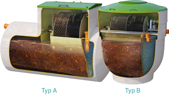 Przydomowa oczyszczalnia biologiczna ROTOSET — przekrój